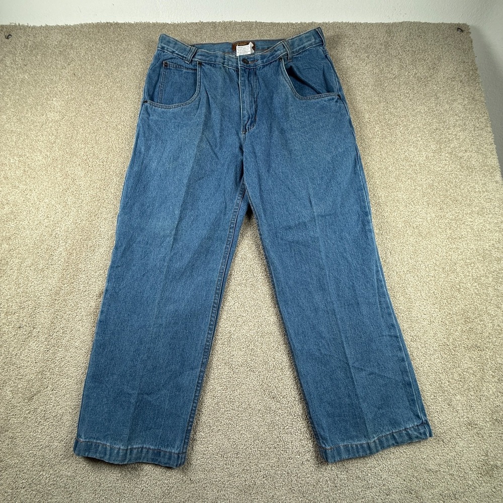 Haband Tailgater Jeans Mens 34 Blue Denim Cotton Logo High Rise Straight Leg